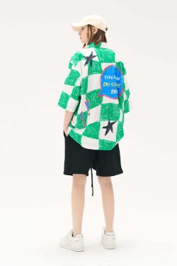 HARSH and CRUEL Checkered Button-Up - Y2K Grunge 90s Fashion, Retro Summer Outfit, Gothic Y2K Style