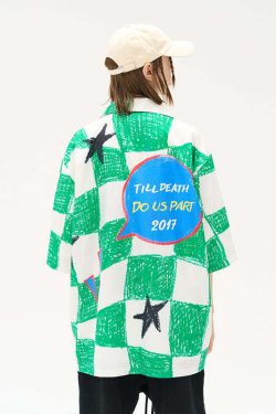 HARSH and CRUEL Checkered Button-Up - Y2K Grunge 90s Fashion, Retro Summer Outfit