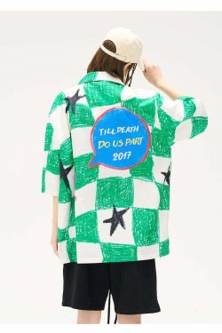 HARSH and CRUEL Checkered Button-Up - Y2K Grunge 90s Fashion, Retro Summer Outfit