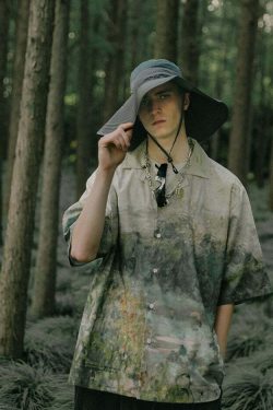 HARSH and CRUEL Painted Autumn Button-Up - Y2K Summer, 90s Fashion, Grunge, Retro, Pastel Goth