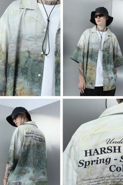 HARSH and CRUEL Painted Autumn Button-Up - Y2K Summer, 90s Fashion, Grunge, Retro, Pastel Goth