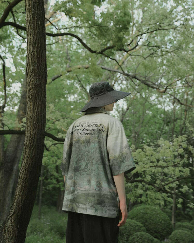 HARSH and CRUEL Painted Autumn Button-Up - Y2K Summer, 90s Fashion, Grunge, Retro, Pastel Goth