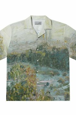 HARSH and CRUEL Painted Autumn Button-Up - Y2K Summer, 90s Fashion, Grunge, Retro, Pastel Goth