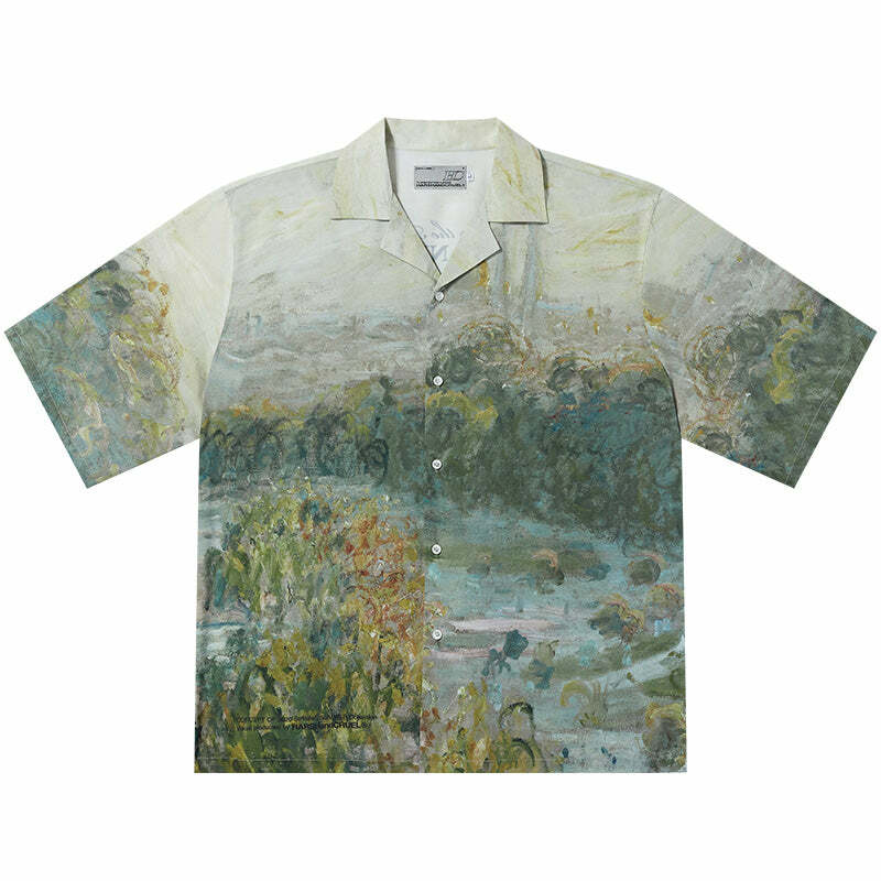 HARSH and CRUEL Painted Autumn Button-Up - Y2K Summer, 90s Fashion, Grunge, Retro, Pastel Goth