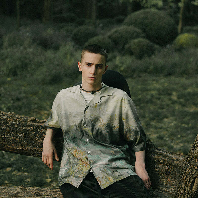 HARSH and CRUEL Painted Autumn Button-Up - Y2K Summer, 90s Fashion, Grunge, Retro, Pastel Goth