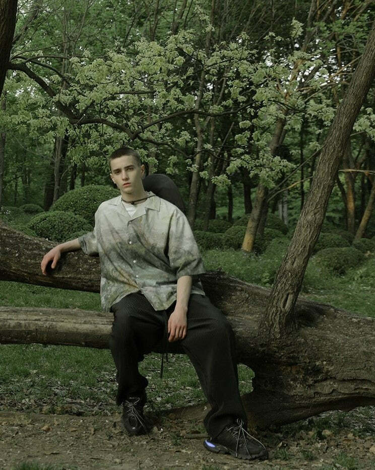 HARSH and CRUEL Painted Autumn Button-Up - Y2K Summer, 90s Grunge, Retro Style, Y2K Club Outfit