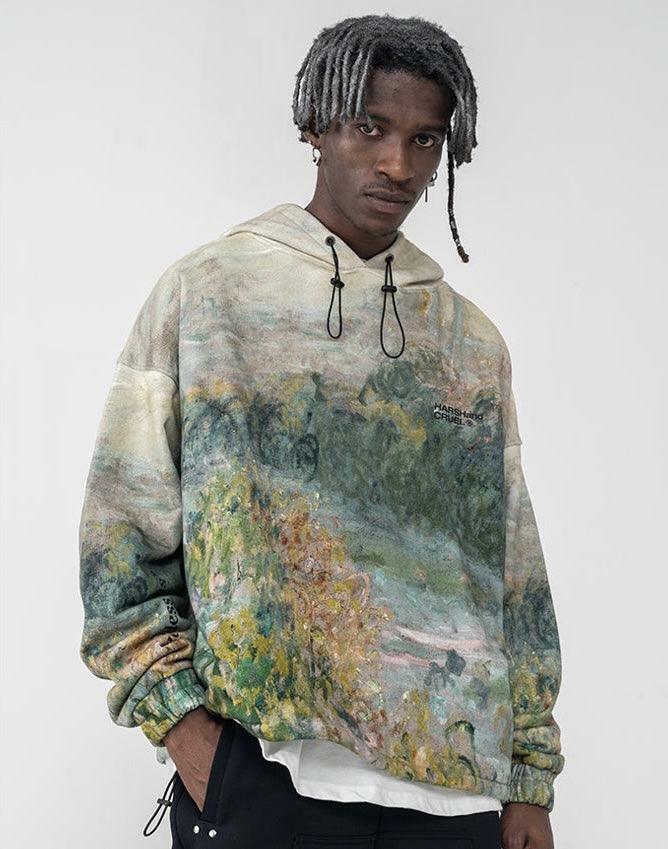 HARSH and CRUEL Painted Autumn Hoodie - Y2K Grunge, 90s Fashion, Retro Style, Pastel Goth Outfit