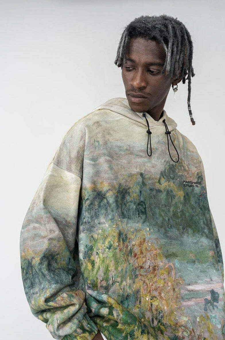 HARSH and CRUEL Painted Autumn Hoodie - Y2K Grunge, 90s Fashion, Retro Style, Pastel Goth Outfit
