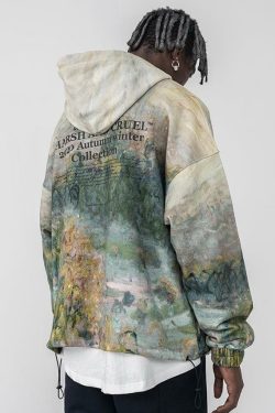 HARSH and CRUEL Painted Autumn Hoodie - Y2K Grunge, 90s Fashion, Retro Style, Pastel Goth Outfit