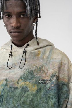 HARSH and CRUEL Painted Autumn Hoodie - Y2K Grunge, 90s Fashion, Retro Style, Pastel Goth Outfit