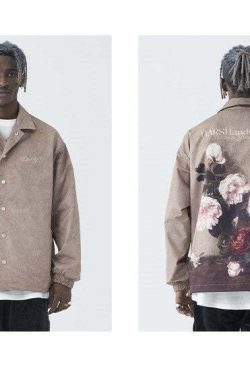 HARSH and CRUEL Painted Flowers Windbreaker Jacket - Y2K Summer, 90s Grunge, Retro Style