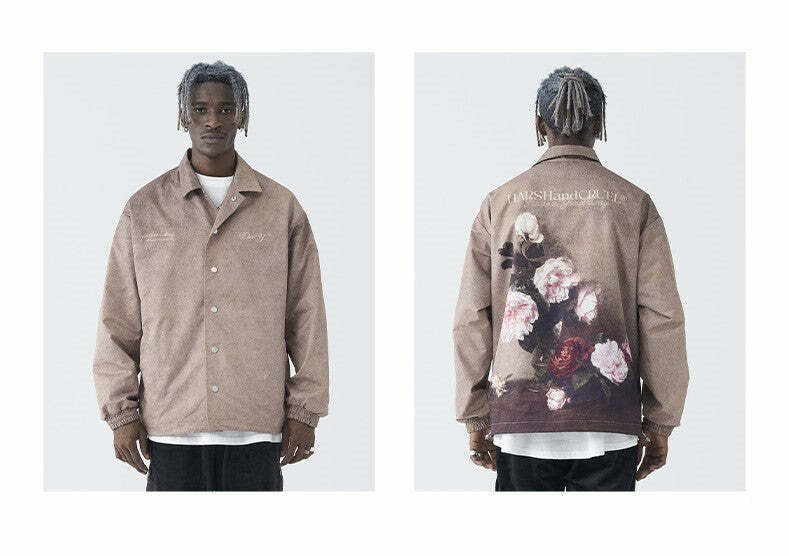 HARSH and CRUEL Painted Flowers Windbreaker Jacket - Y2K Summer, 90s Grunge, Retro Style