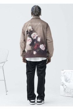 HARSH and CRUEL Painted Flowers Windbreaker Jacket - Y2K Summer, 90s Grunge, Retro Style