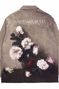 HARSH and CRUEL Painted Flowers Windbreaker Jacket - Y2K Summer, 90s Grunge, Retro Style
