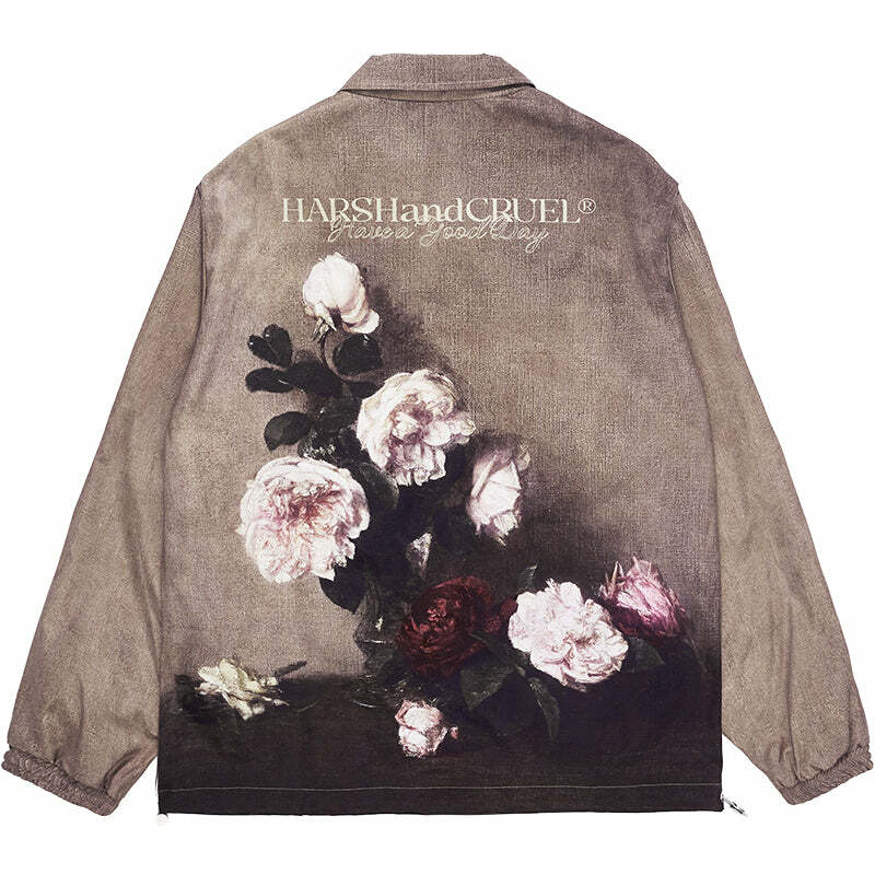 HARSH and CRUEL Painted Flowers Windbreaker Jacket - Y2K Summer, 90s Grunge, Retro Style