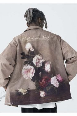 HARSH and CRUEL Painted Flowers Windbreaker Jacket - Y2K Summer, 90s Grunge, Retro Style