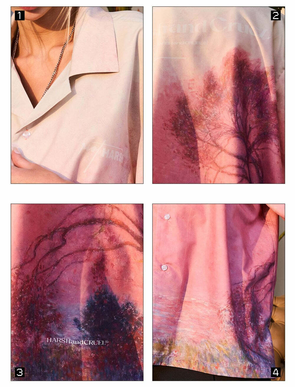 HARSH and CRUEL Painted Sunset Button-Up - Y2K Summer Grunge 90s Retro Fashion for Women