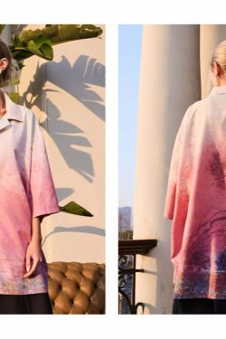 HARSH and CRUEL Painted Sunset Button-Up - Y2K Summer Grunge 90s Retro Fashion for Women