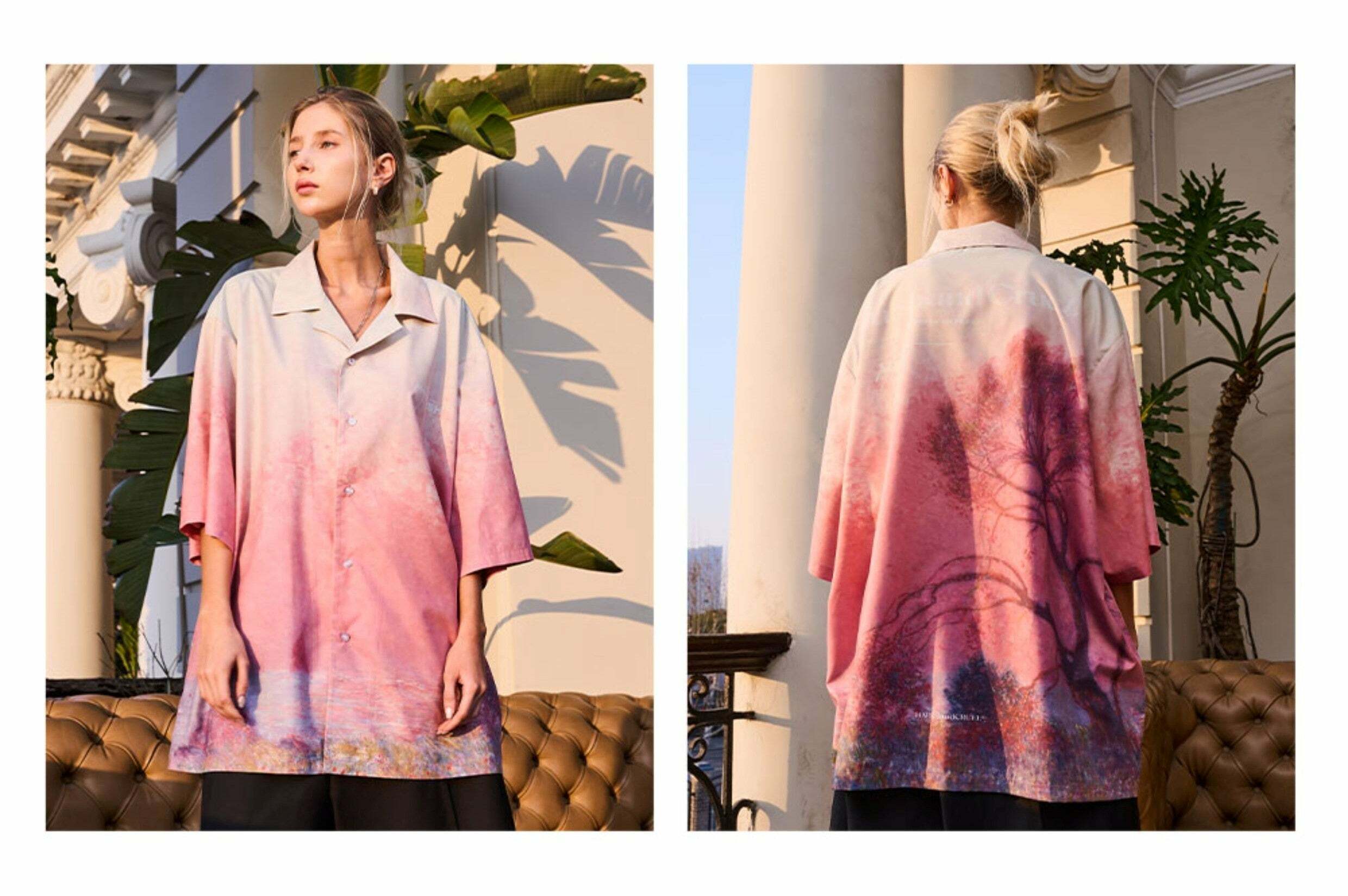 HARSH and CRUEL Painted Sunset Button-Up - Y2K Summer Grunge 90s Retro Fashion for Women