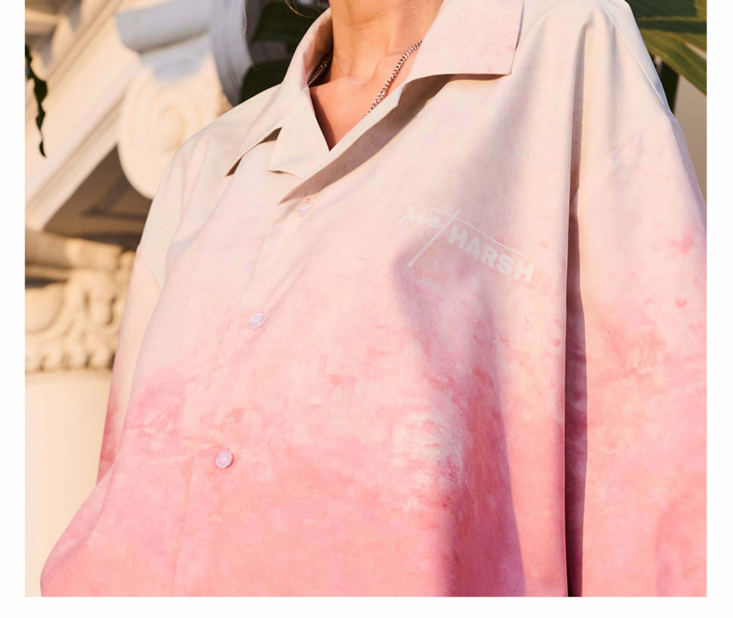 HARSH and CRUEL Painted Sunset Button-Up - Y2K Summer Grunge 90s Retro Fashion for Women