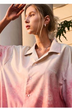 HARSH and CRUEL Painted Sunset Button-Up - Y2K Summer Grunge 90s Retro Fashion for Women