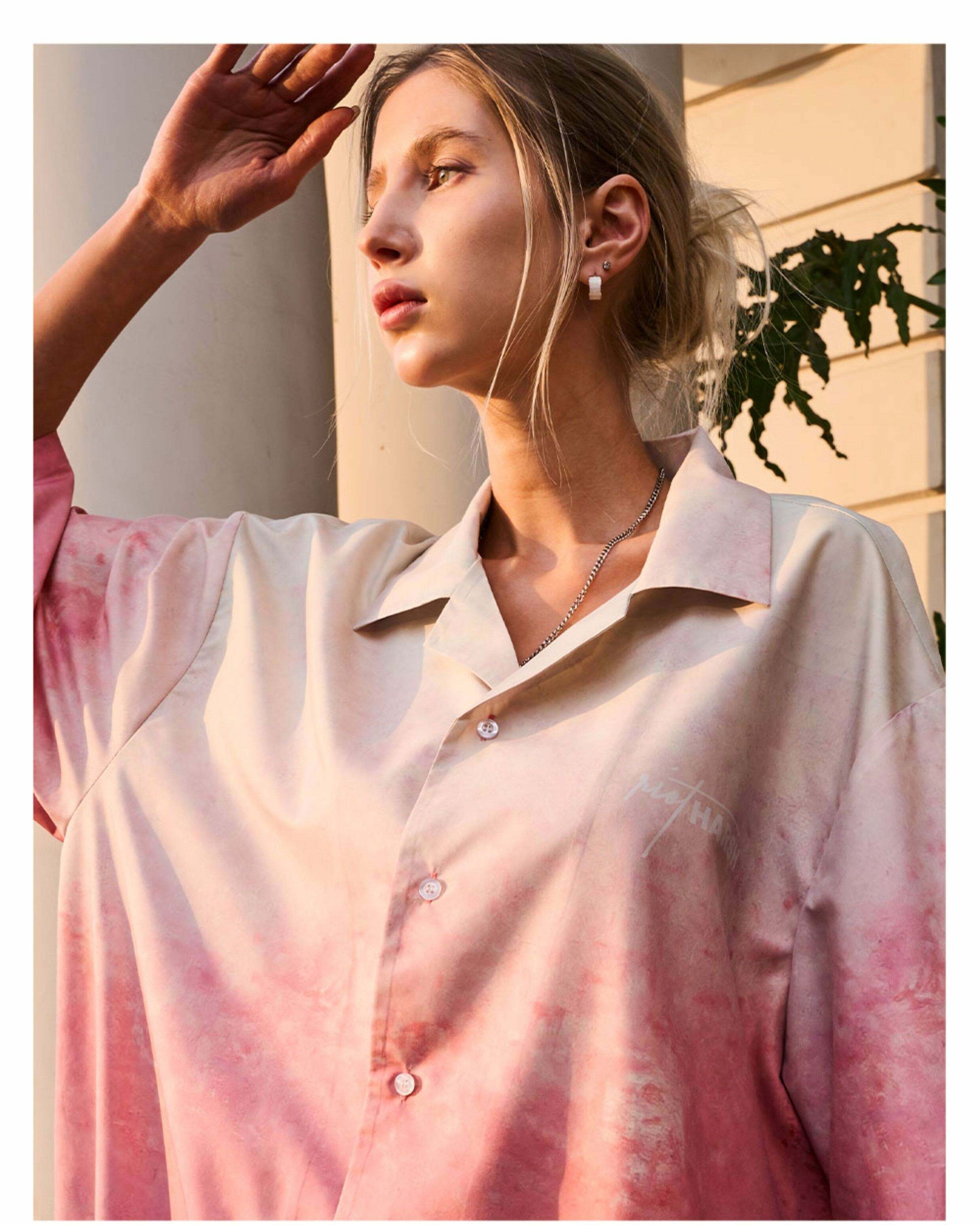 HARSH and CRUEL Painted Sunset Button-Up - Y2K Summer Grunge 90s Retro Fashion for Women