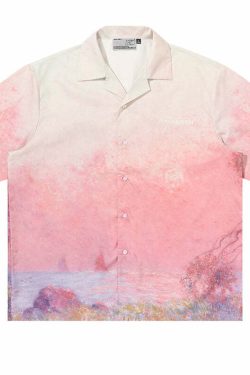 HARSH and CRUEL Painted Sunset Button-Up - Y2K Summer Grunge 90s Retro Fashion for Women