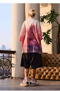 HARSH and CRUEL Painted Sunset Button-Up - Y2K Summer Grunge 90s Retro Fashion for Women