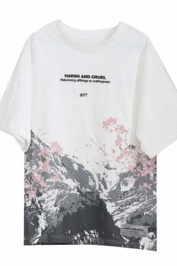HARSH and CRUEL Snow Sakura Tee - Y2K Summer Grunge, 90s Retro, Pastel Goth, Y2K Popstar