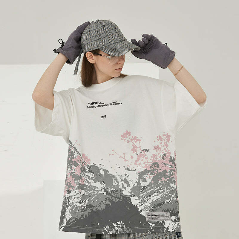 HARSH and CRUEL Snow Sakura Tee - Y2K Summer Grunge, 90s Retro, Pastel Goth, Y2K Popstar