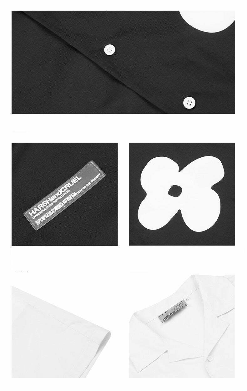 HARSH and CRUEL Solitary Flower Button-Up - Y2K Summer Grunge 90s Retro Fashion Top