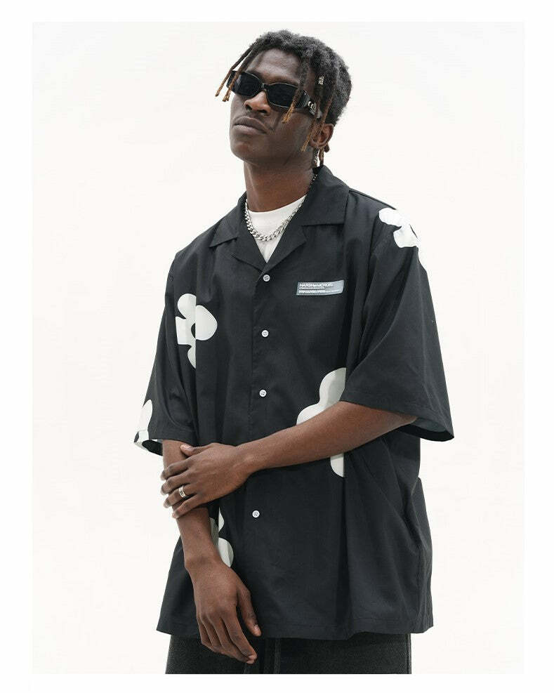 HARSH and CRUEL Solitary Flower Button-Up - Y2K Summer Grunge 90s Retro Fashion Top