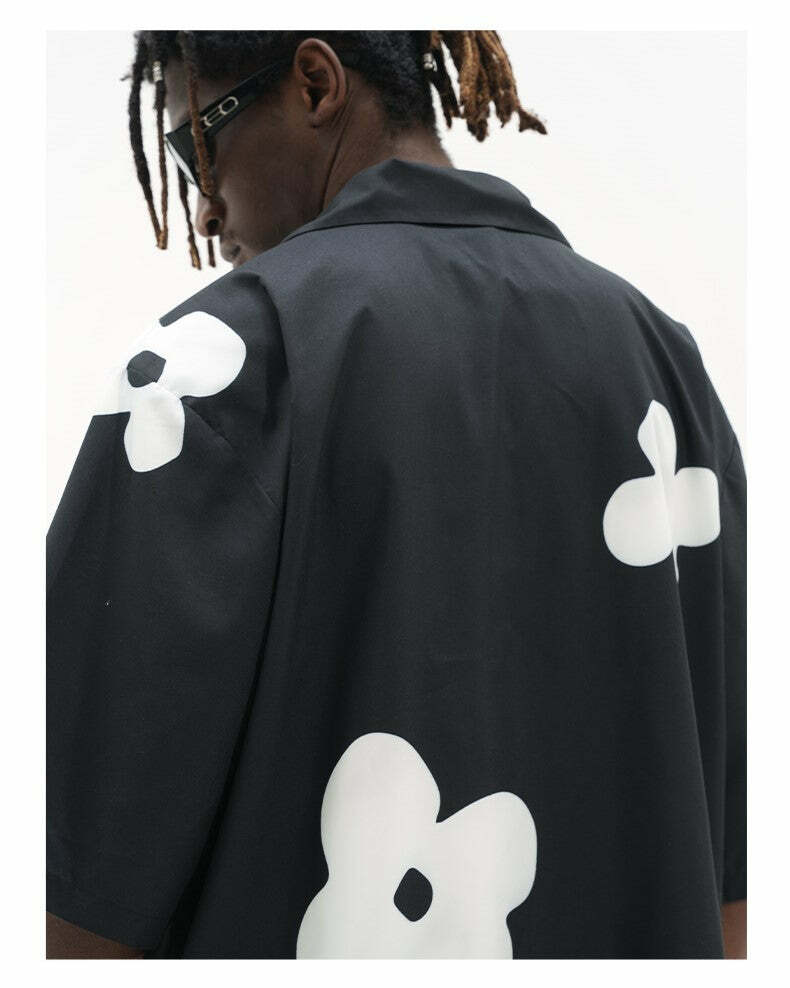 HARSH and CRUEL Solitary Flower Button-Up - Y2K Summer Grunge 90s Retro Fashion Top