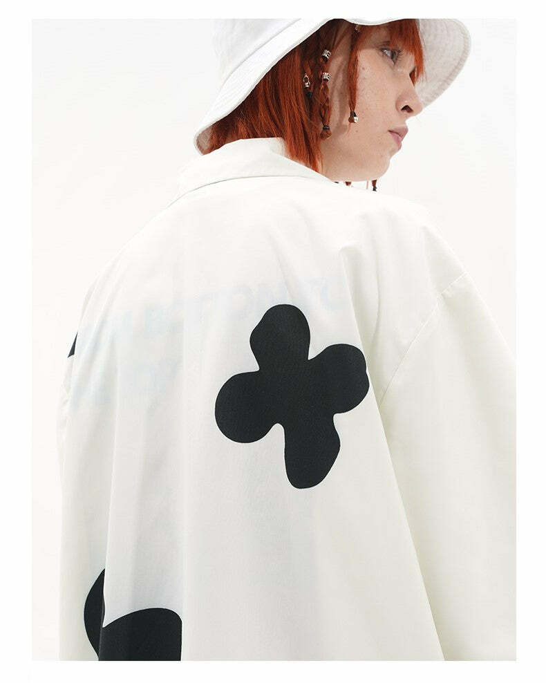 HARSH and CRUEL Solitary Flower Button-Up - Y2K Summer Grunge 90s Retro Fashion Top