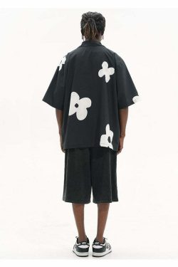 HARSH and CRUEL Solitary Flower Button-Up - Y2K Summer Grunge 90s Retro Fashion Top