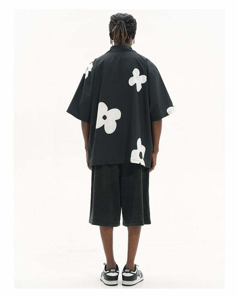 HARSH and CRUEL Solitary Flower Button-Up - Y2K Summer Grunge 90s Retro Fashion Top