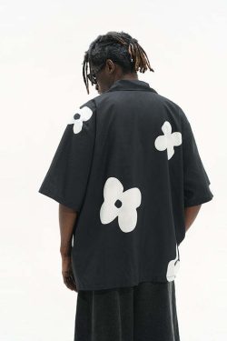 HARSH and CRUEL Solitary Flower Button-Up - Y2K Summer Grunge 90s Retro Fashion Top