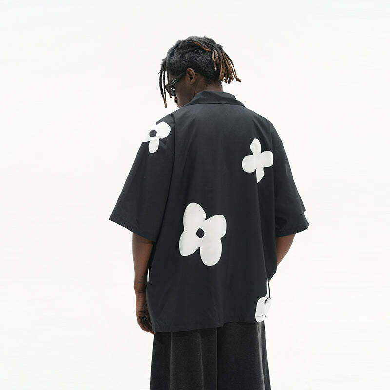 HARSH and CRUEL Solitary Flower Button-Up - Y2K Summer Grunge 90s Retro Fashion Top