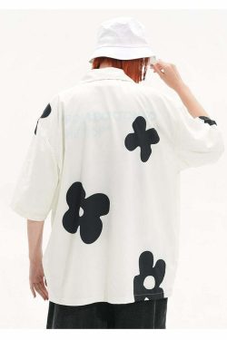 HARSH and CRUEL Solitary Flower Button-Up - Y2K Summer Grunge 90s Retro Fashion Top