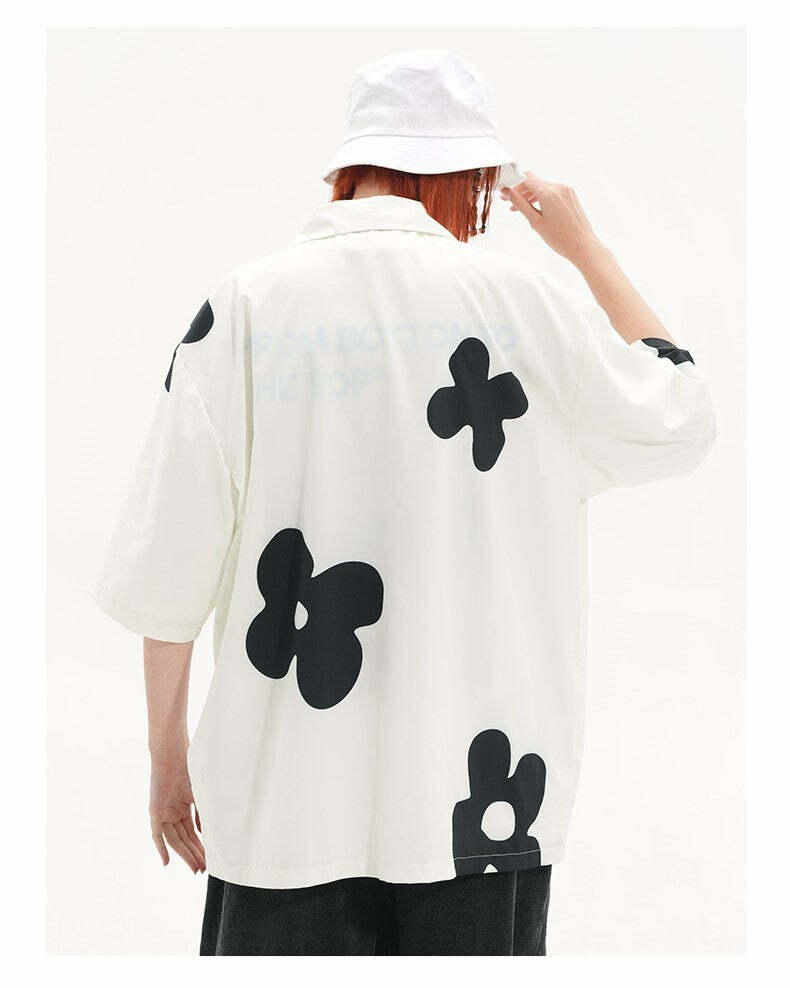 HARSH and CRUEL Solitary Flower Button-Up - Y2K Summer Grunge 90s Retro Fashion Top