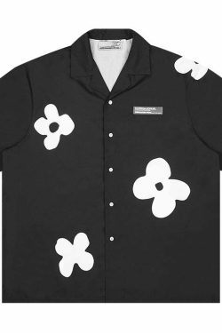 HARSH and CRUEL Solitary Flower Button-Up - Y2K Summer Grunge 90s Retro Fashion Top