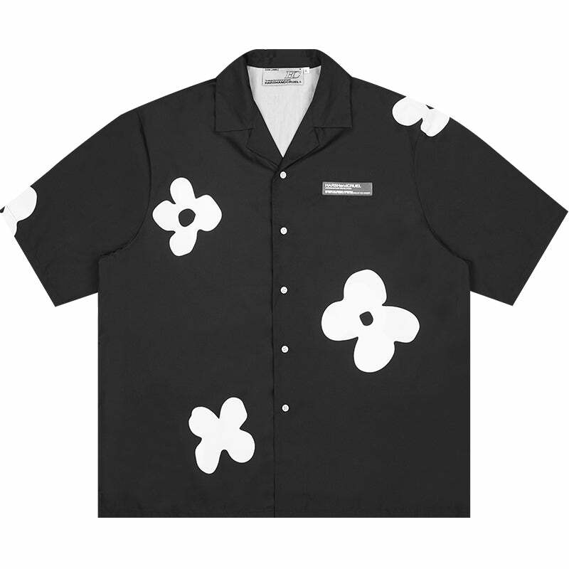 HARSH and CRUEL Solitary Flower Button-Up - Y2K Summer Grunge 90s Retro Fashion Top