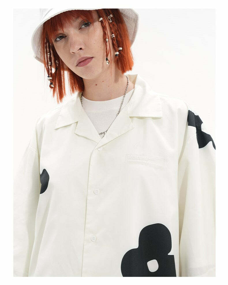 HARSH and CRUEL Solitary Flower Button-Up - Y2K Summer Grunge 90s Retro Fashion Top