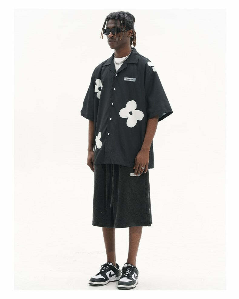 HARSH and CRUEL Solitary Flower Button-Up - Y2K Summer Grunge 90s Retro Fashion Top