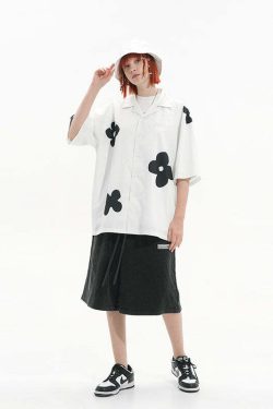 HARSH and CRUEL Solitary Flower Button-Up - Y2K Summer Grunge 90s Retro Fashion Top