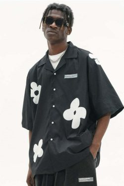 HARSH and CRUEL Solitary Flower Button-Up - Y2K Summer Grunge 90s Retro Fashion Top