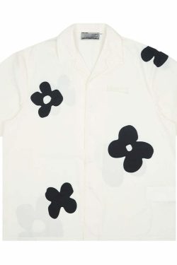 HARSH and CRUEL Solitary Flower Button-Up - Y2K Summer Grunge 90s Retro Fashion Top