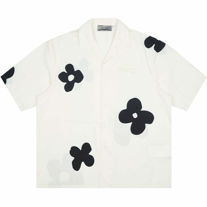 HARSH and CRUEL Solitary Flower Button-Up - Y2K Summer Grunge 90s Retro Fashion Top