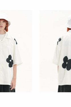 HARSH and CRUEL Solitary Flower Button-Up - Y2K Summer Grunge 90s Retro Fashion Top for Women