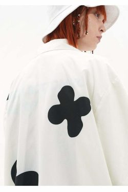 HARSH and CRUEL Solitary Flower Button-Up - Y2K Summer Grunge 90s Retro Fashion Top for Women